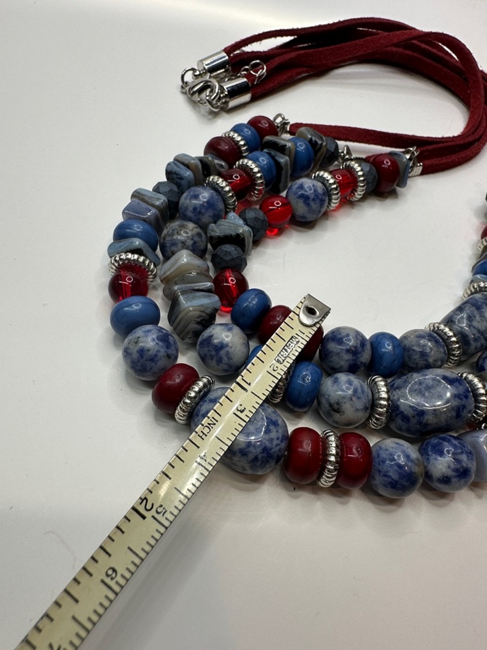 Cato Multi Strand Necklace Bracelet Set Sodalite Shell Red Leather 4th Of July - Picture 10 of 13